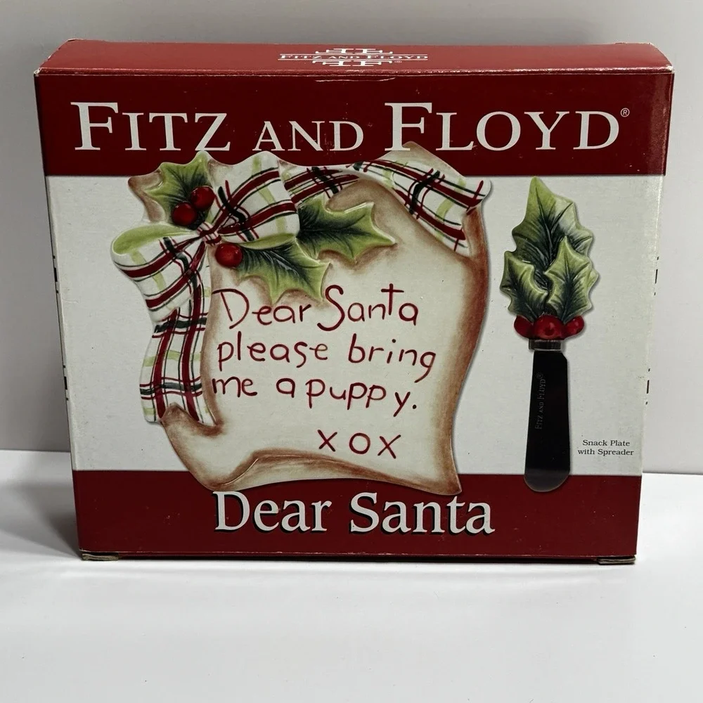 2009 Ceramic Fitz & Floyd Dear Santa BRING ME A PUPPY Snack Plate Spreader & Box
